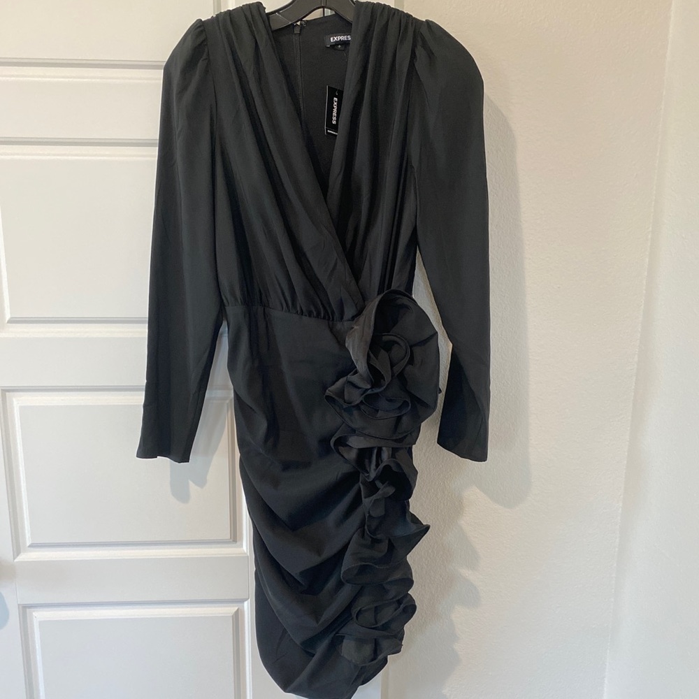 Express black, ruffled cocktail dress
